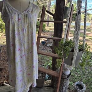 Aria Yellow Cotton Summer Nightgown With Pink Lily Floral Print Size Small